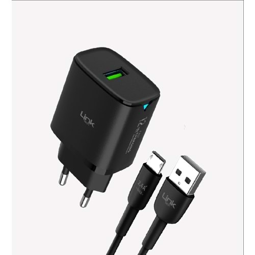 Link Tech C301 Siyah Safe 12W Micro USB Kablolu Hızlı Şarj