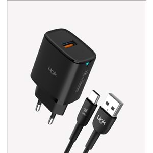 Link Tech C303 Siyah Safe 18W USB-A Tip-C Kablolu Hızlı Şarj
