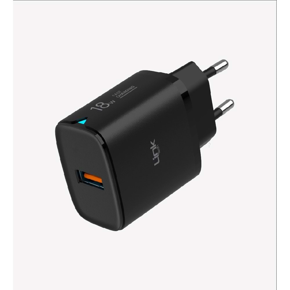 Link Tech C303 Siyah Safe 18W USB-A Tip-C Kablolu Hızlı Şarj