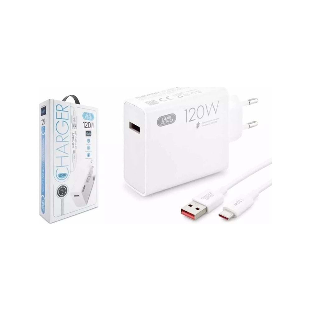 Subzero SG38 120W Gan Type-C Kablolu Turbo Ev Tipi Şarj Aleti Salise Gösterir