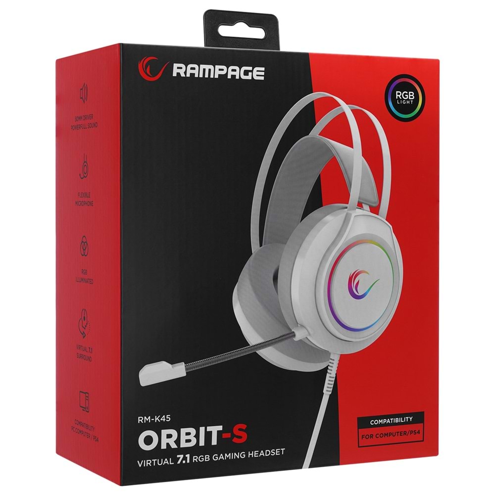 Rampage RM-K45 ORBIT-S Beyaz RGB Led 7.1 Gaming Mikrofonlu Oyuncu Kulaklığı