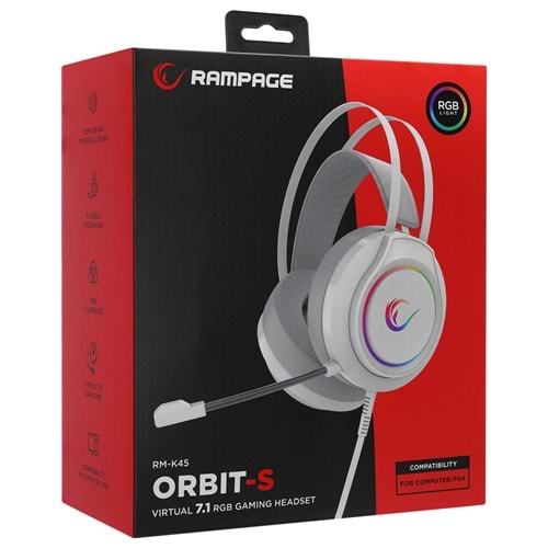 Rampage RM-K45 ORBIT-S Beyaz RGB Led 7.1 Gaming Mikrofonlu Oyuncu Kulaklığı