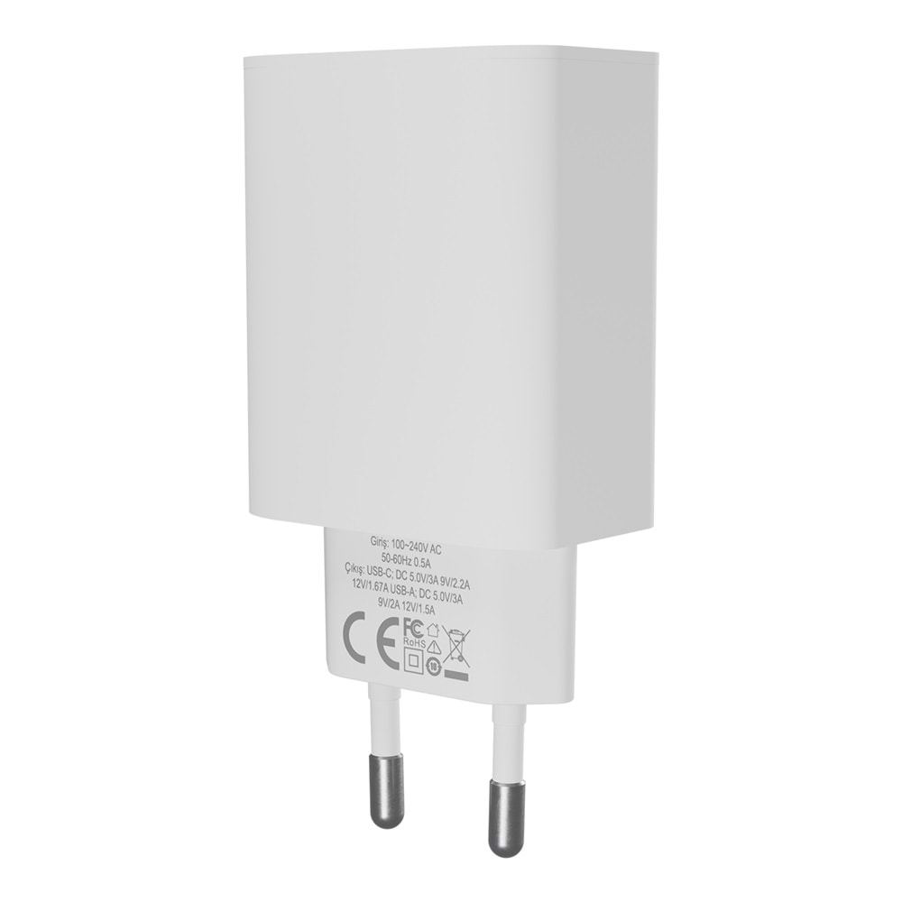 Hytech HY-XE46 Type USB-C 20W PD +USB QC 3.0 Hızlı Ev Şarj Adaptörü