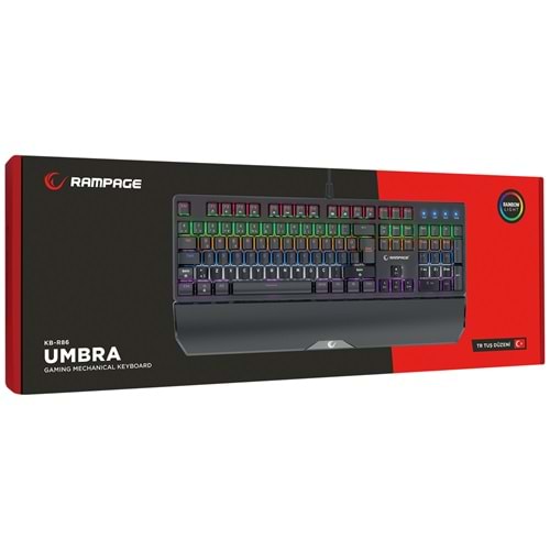 Rampage KB-R86 UMBRA Siyah USB Rainbow Aydınlatmalı Blue Switch Mekanik Gaming Oyuncu Klavye