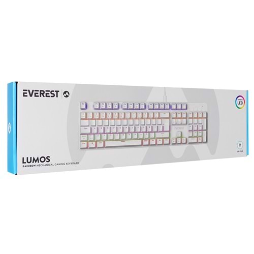 Everest KB-MK1 Lumos Beyaz USB Rainbow Aydınlatmalı Red Switch Full Anti-Ghosting Mekanik Gaming Oyuncu Klavye