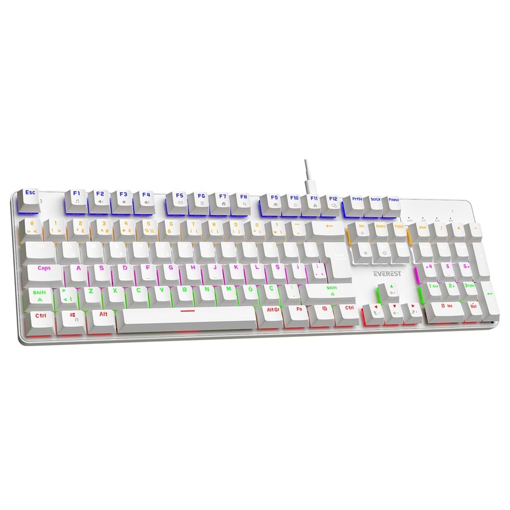 Everest KB-MK1 Lumos Beyaz USB Rainbow Aydınlatmalı Blue Switch Full Anti-Ghosting Mekanik Gaming Oyuncu Klavye