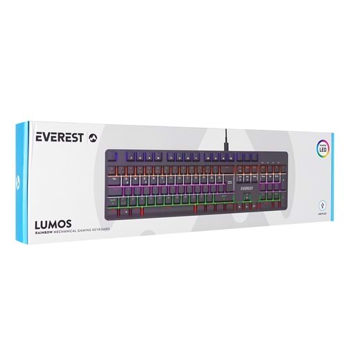 Everest KB-MK1 Lumos Siyah USB Rainbow Aydınlatmalı Blue Switch Full Anti-Ghosting Mekanik Gaming Oyuncu Klavye