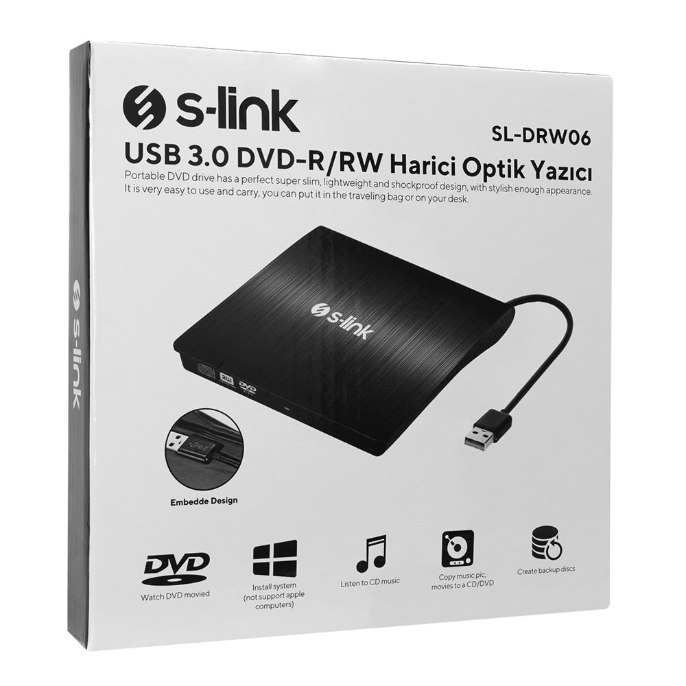 S-link SL-DRW06 USB 3.0 DVD-R/CD-R/RW Harici Optik Yazıcı
