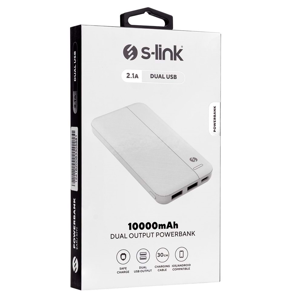 S-link IP-G10N 10000mAh Micro+Type-C+USB Beyaz Taşınabilir Pil Şarj Cihazı Powerbank