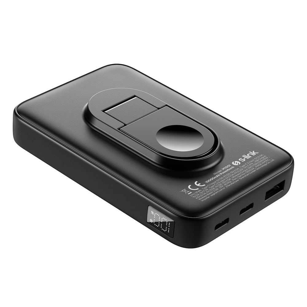 S-link M1051 10000mAh Magsafe 15W + Watch 2.5W HSC22.5W+PD20W+QC3.0 Siyah LCD Taşınabilir Şarj Cihazı Powerbank