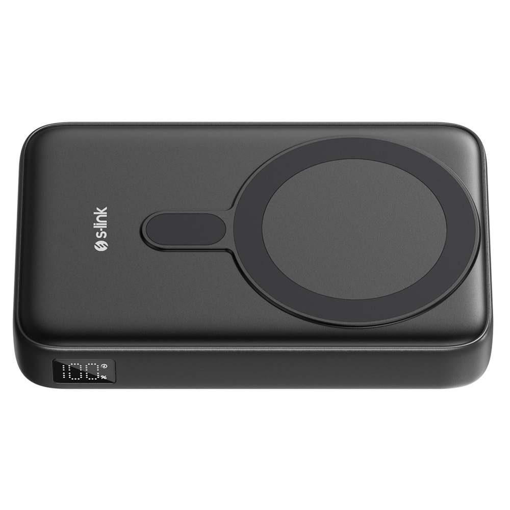 S-link M1051 10000mAh Magsafe 15W + Watch 2.5W HSC22.5W+PD20W+QC3.0 Siyah LCD Taşınabilir Şarj Cihazı Powerbank