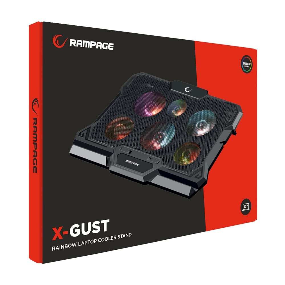 Rampage AD-RC10 X-GUST Siyah 6 Fanlı Rainbow Işıklandırmalı Notebook Soğutucu Stand