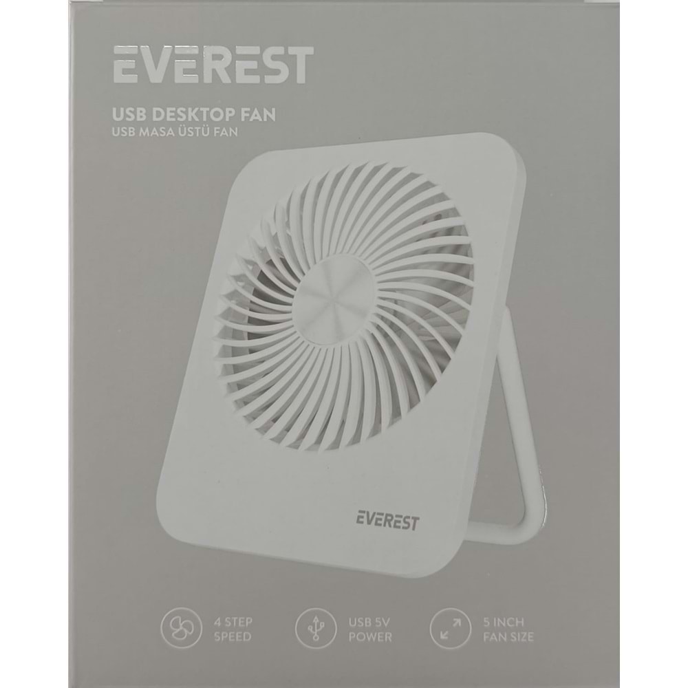 Everest EFN-601 Beyaz 2000mAh 4 Kademeli 4000RPM Hız Metal Ayak Masaüstü Usb Fan