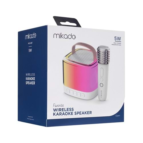 Mikado MD-16BT Favorite Beyaz TF Kart Destekli Bluetooth Wireless Karaoke Mikrofonlu 1200mAh Taşınabilir Speaker
