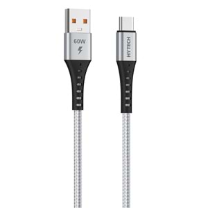 Hytech HY-X431 1M 3A Type-C Örgülü Silver Gri Data + Şarj Kablosu