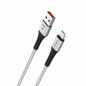 Hytech HY-X431 1M 3A Type-C Örgülü Silver Gri Data + Şarj Kablosu