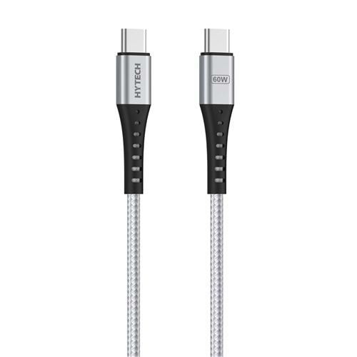 Hytech HY-X706 1m 60W Type-C to Type-C Örgülü Hızlı Silver Gri Data + Sarj Kablosu