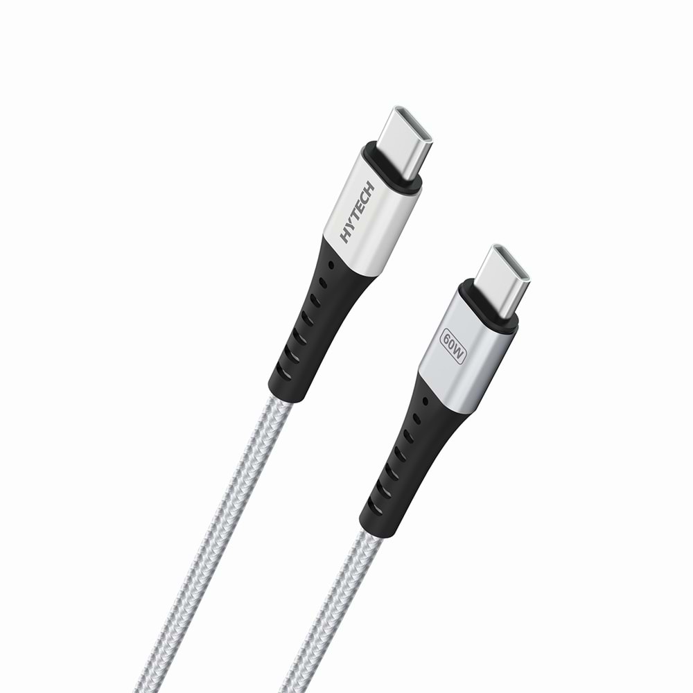 Hytech HY-X706 1m 60W Type-C to Type-C Örgülü Hızlı Silver Gri Data + Sarj Kablosu