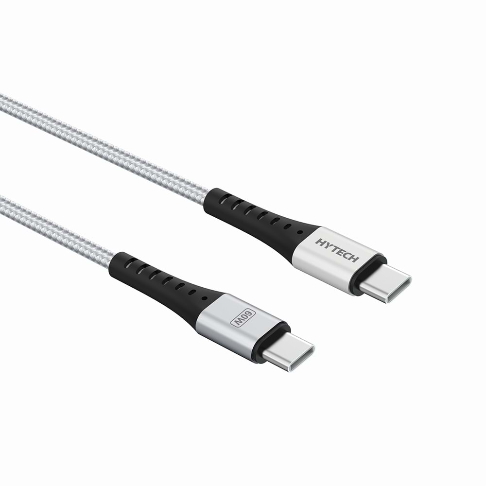 Hytech HY-X706 1m 60W Type-C to Type-C Örgülü Hızlı Silver Gri Data + Sarj Kablosu
