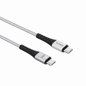Hytech HY-X706 1m 60W Type-C to Type-C Örgülü Hızlı Silver Gri Data + Sarj Kablosu