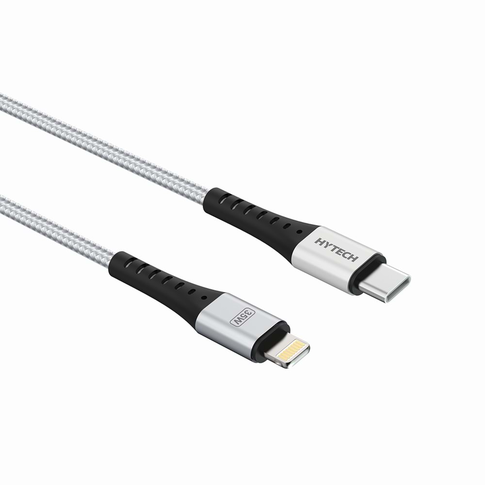 Hytech HY-X806 35W 1m Type-C to Lightning PD QuickCharge Örgülü Silver Gri Hızlı Şarj Kablosu