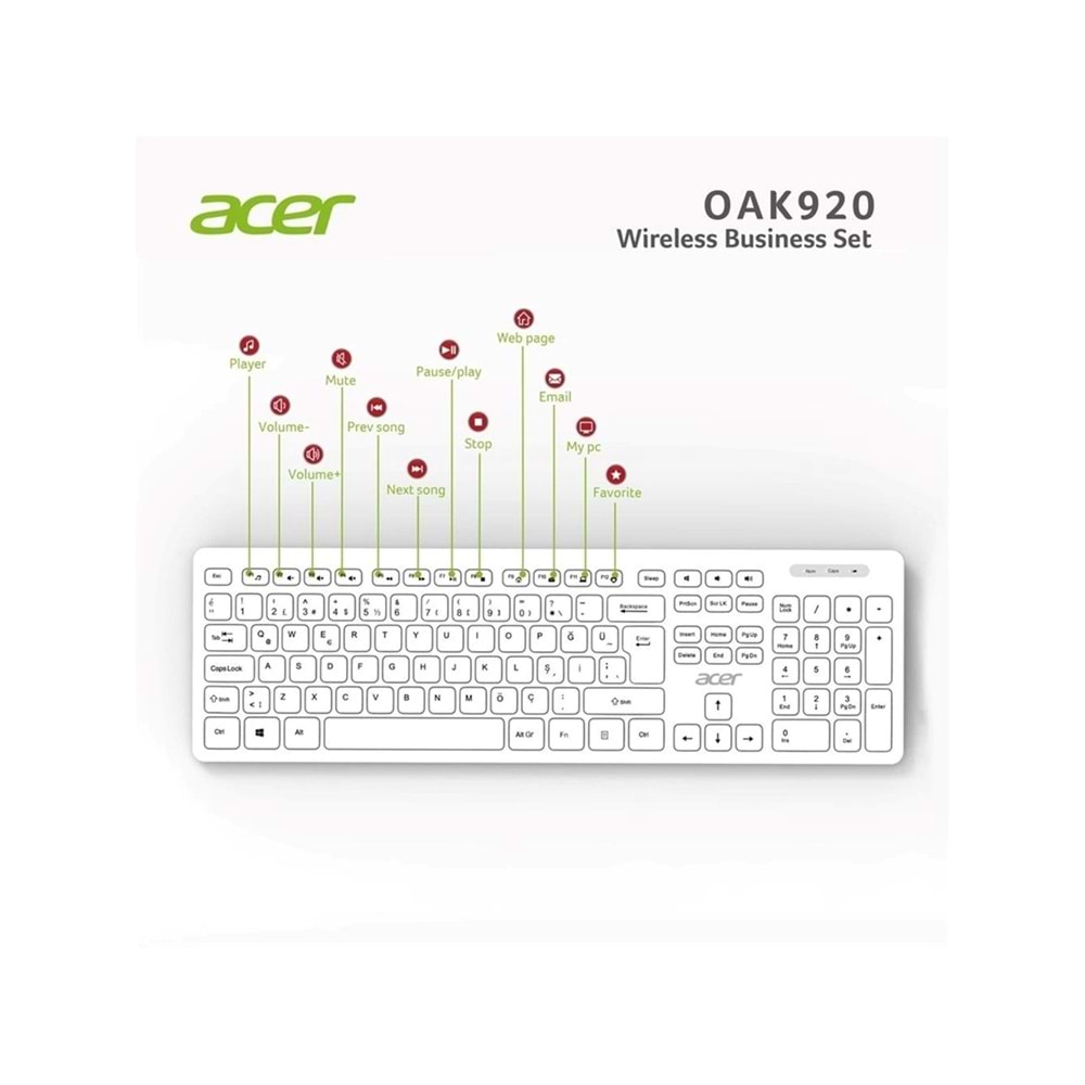 Acer eMachines EAK920 Beyaz Kablosuz Q Klavye + Mouse Set