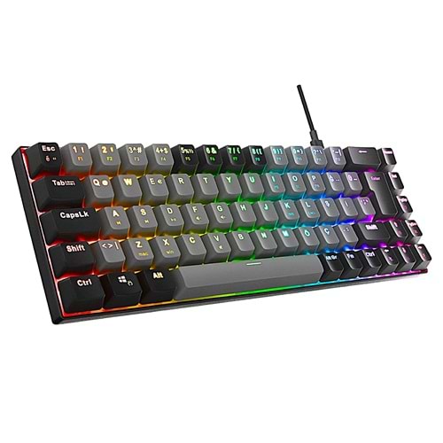 Acer eMachines EAK68 Gri/Siyah USB RGB Backlight RED SWITCH Mekanik Q 68 Tuşlu Mini Gaming Oyuncu Klavyesi