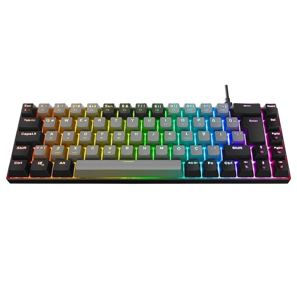 Acer eMachines EAK68 Gri/Siyah USB RGB Backlight RED SWITCH Mekanik Q 68 Tuşlu Mini Gaming Oyuncu Klavyesi