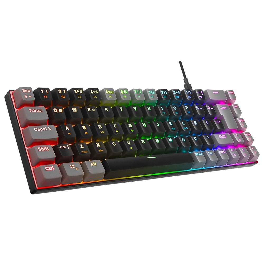 Acer eMachines EAK68 Siyah/Gri USB RGB Backlight RED SWITCH Mekanik Q 68 Tuşlu Mini Gaming Oyuncu Klavyesi