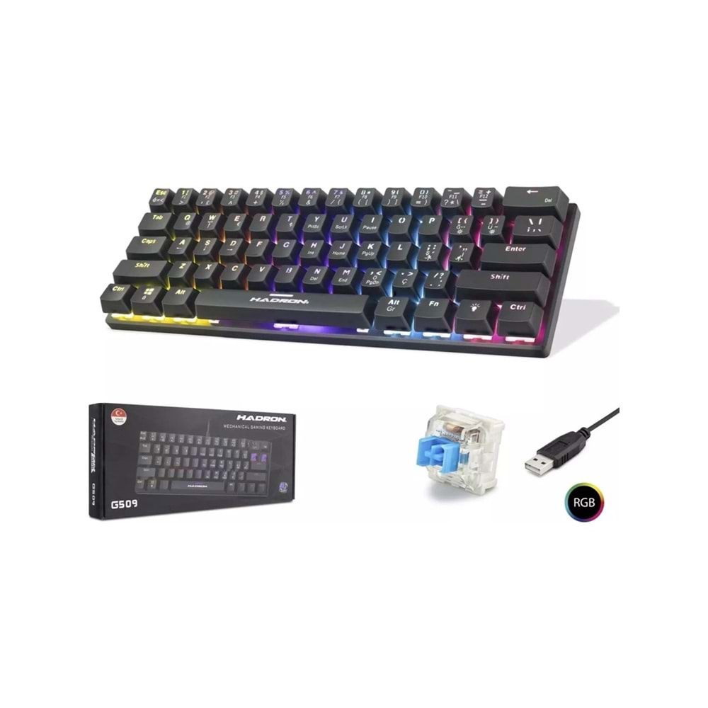 Hadron G509B Kablolu Oyuncu Mini Klavye Mekanik Blue Switch Rgb Q Siyah