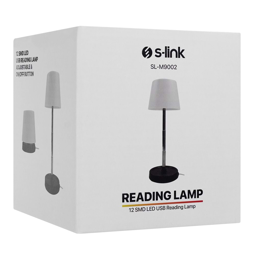 S-link SL-M9002 Usb Destekli Paslanmaz Çelik Beyaz Masa Üstü 12 SMD Ledli Okuma Lambası