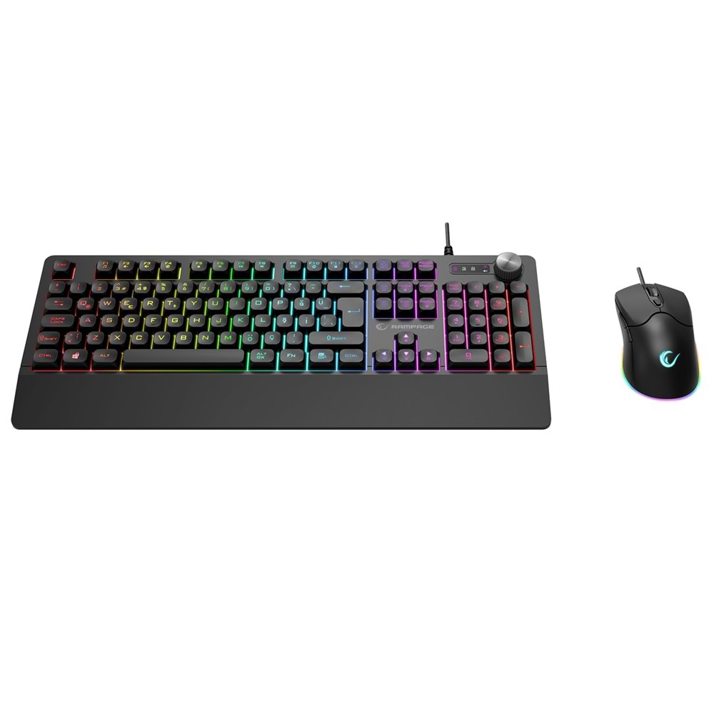 Rampage KM-9858 JAZZY V2 Siyah Usb RGB Aydınlatmalı Q 12800 DPI Mouse Gaming Oyuncu Klavye Mouse Set