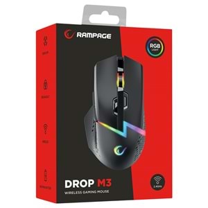 Rampage DROP M3 V2 24000 DPI 3311 Sensor Siyah RGB Şarjlı Kablosuz 80 Milyon Huano Switch Gaming Oyuncu Mouse