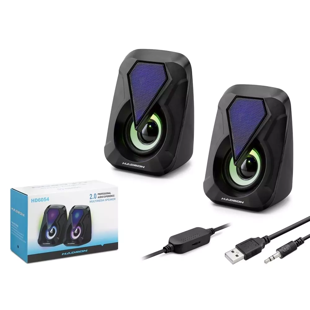 HADRON HD6054 Masaüstü Hoparlör 1+1 USB + 3.5mm LED - Siyah