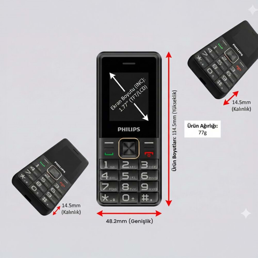 Philips E6105 4G Çift Sim Kartlı Tuşlu Cep Telefonu Siyah