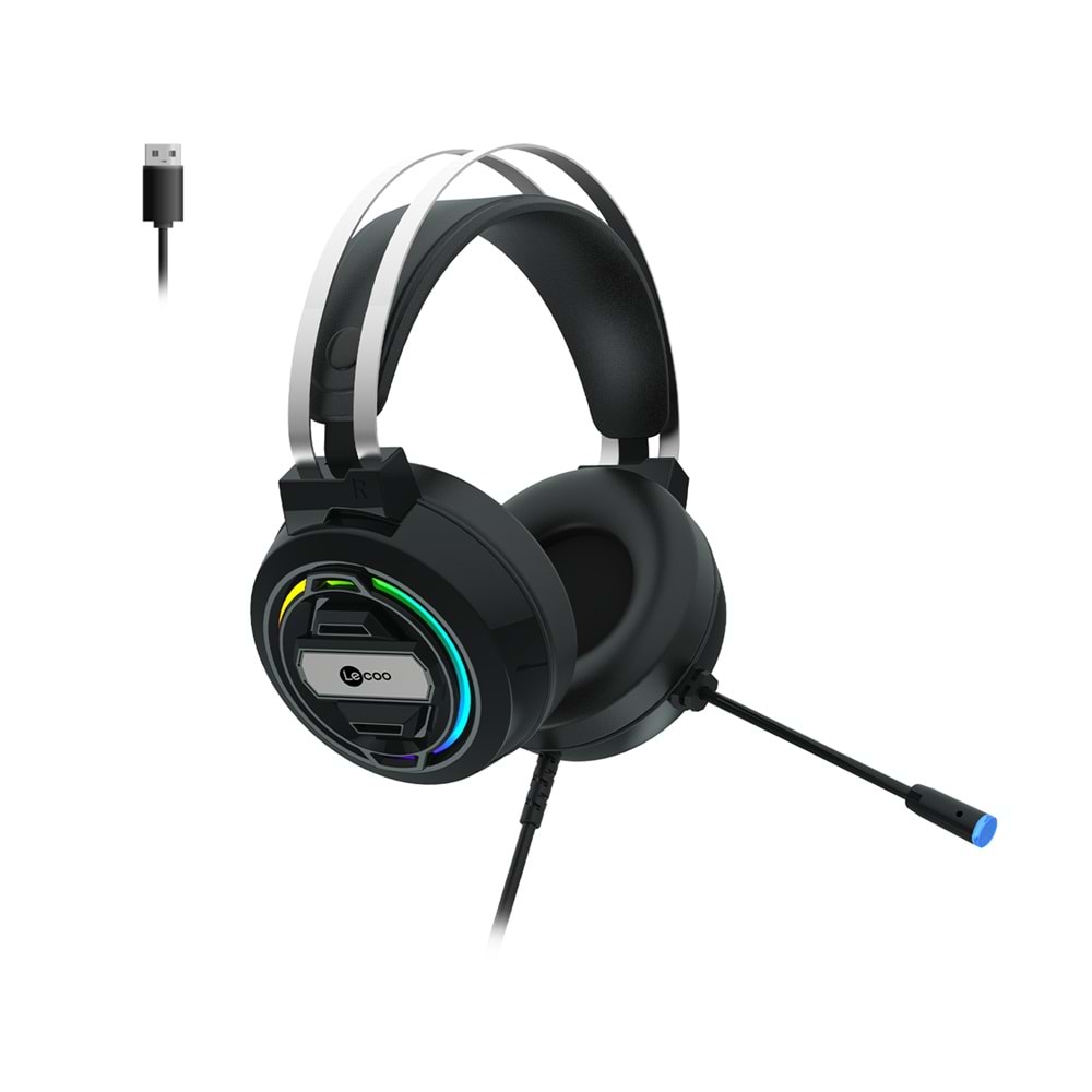 Lecoo HT401 Kablolu USB2.0 RGB LED Aydınlatmalı Kulak Üstü Gaming Kulaklık Siyah