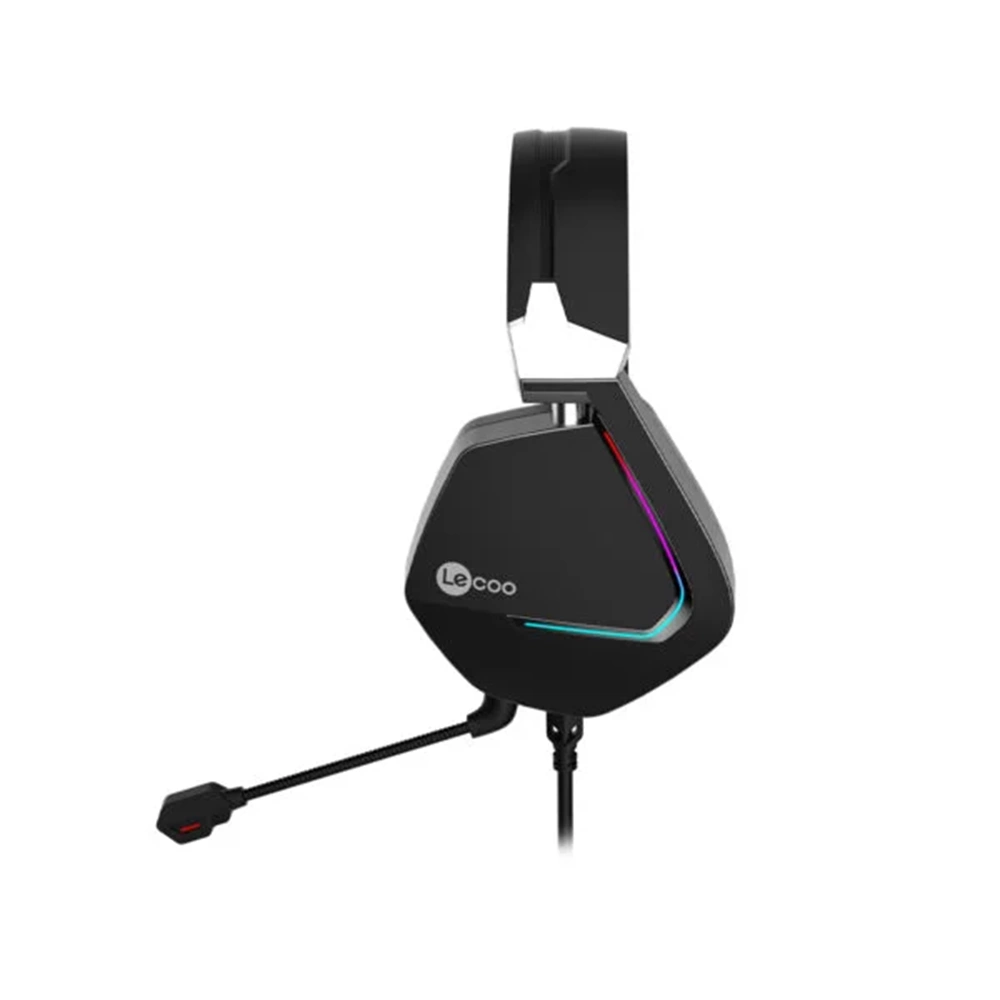 Lecoo HT402 USB + 3.5mm Jack Kablolu RGB LED Aydınlatmalı Çıkartılabilir Mikrofonlu Kulak Üstü Gaming Kulaklık Siyah