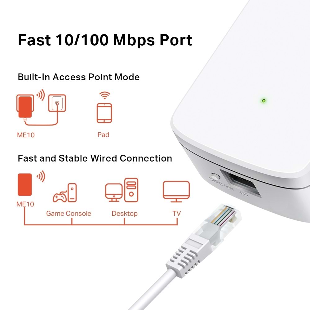 Tp-link Mercusys ME10 Wi-Fi Menzil Genişletici, 300Mbps, Beyaz