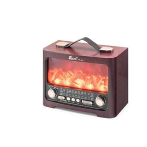 Fepe FP-821 Şömine Efektli Retro Bluetooth-USB-SD-FM Şarjlı/ Ledli Nostaljik Radyo