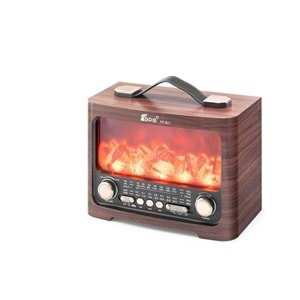 Fepe FP-821 Şömine Efektli Retro Bluetooth-USB-SD-FM Şarjlı/ Ledli Nostaljik Radyo