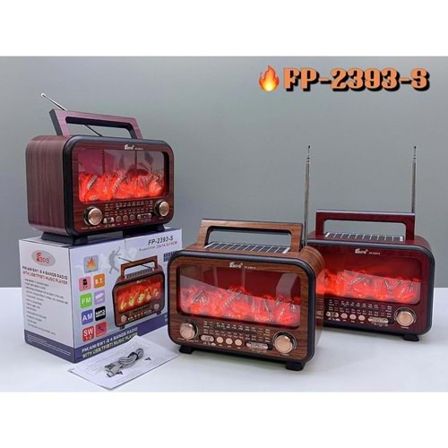 Fepe FP-2393 Şömine Efektli Retro Bluetooth-USB-SD-FM Şarjlı/ Ledli Nostaljik Radyo