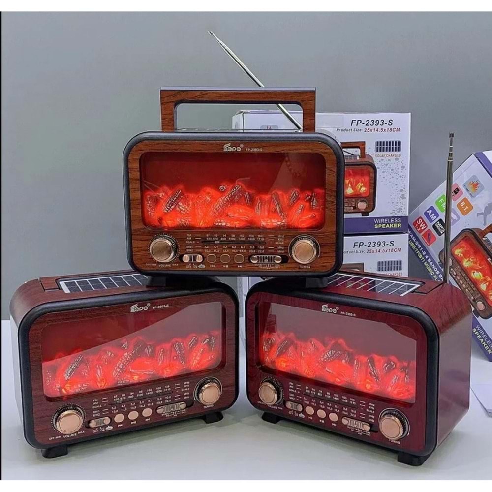 Fepe FP-2393 Şömine Efektli Retro Bluetooth-USB-SD-FM Şarjlı/ Ledli Nostaljik Radyo